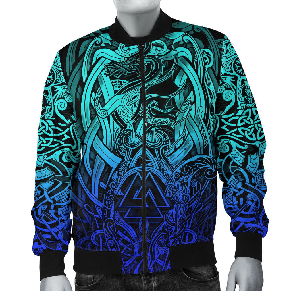 Viking Bomber Jacket Valknut and Dragon Tattoo Special Blue RLT12 - Wonder Print Shop