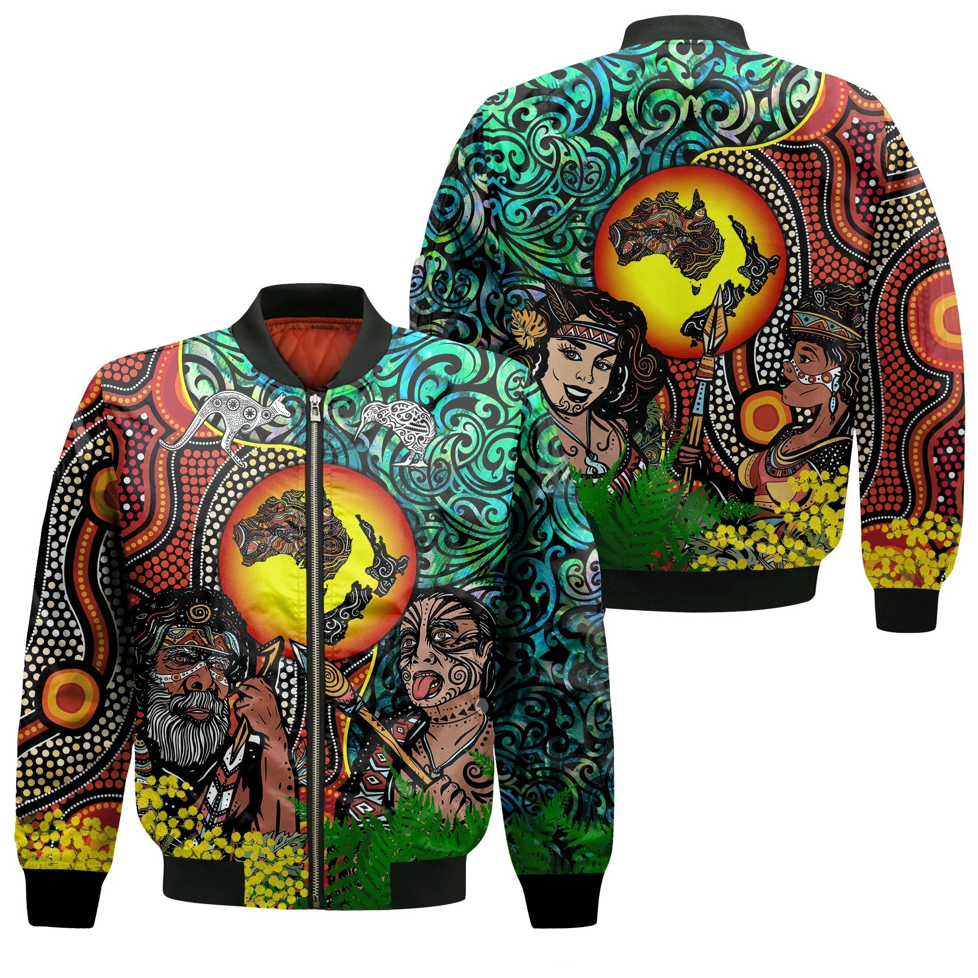 Australia Aboriginal Kangaroo Combine New Zealand Maori Kiwi Bird Bomber Jacket - LT2 - Wonder Print Shop