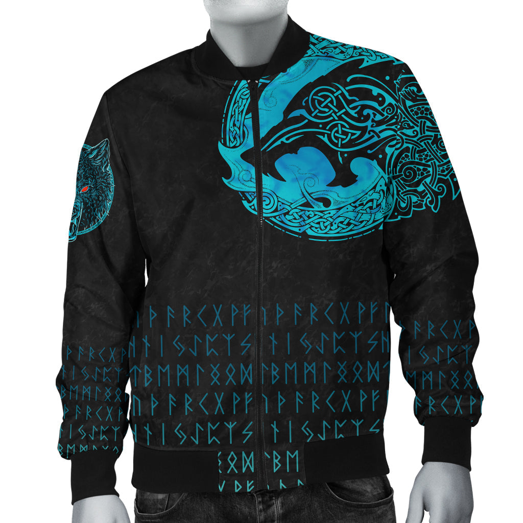 Viking Bomber Jacket Fenrir Wolf Cyan RLT12 - Wonder Print Shop