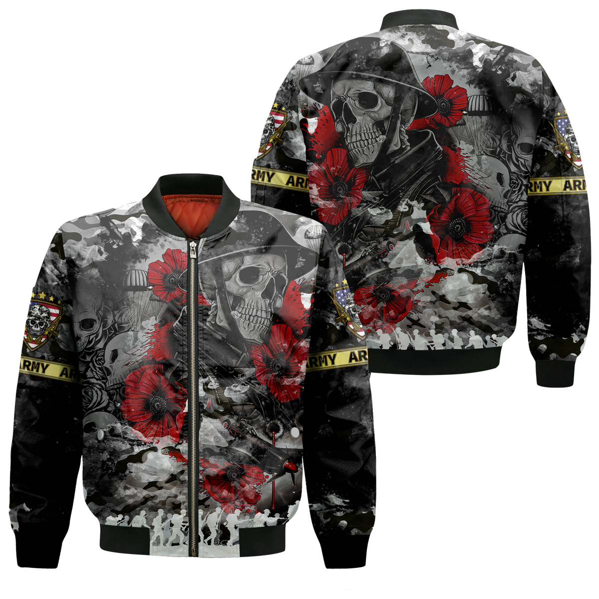 Skull Camo - U.S Army Undying Love For The Motherland Bomber Jacket - LT2 - Wonder Print Shop