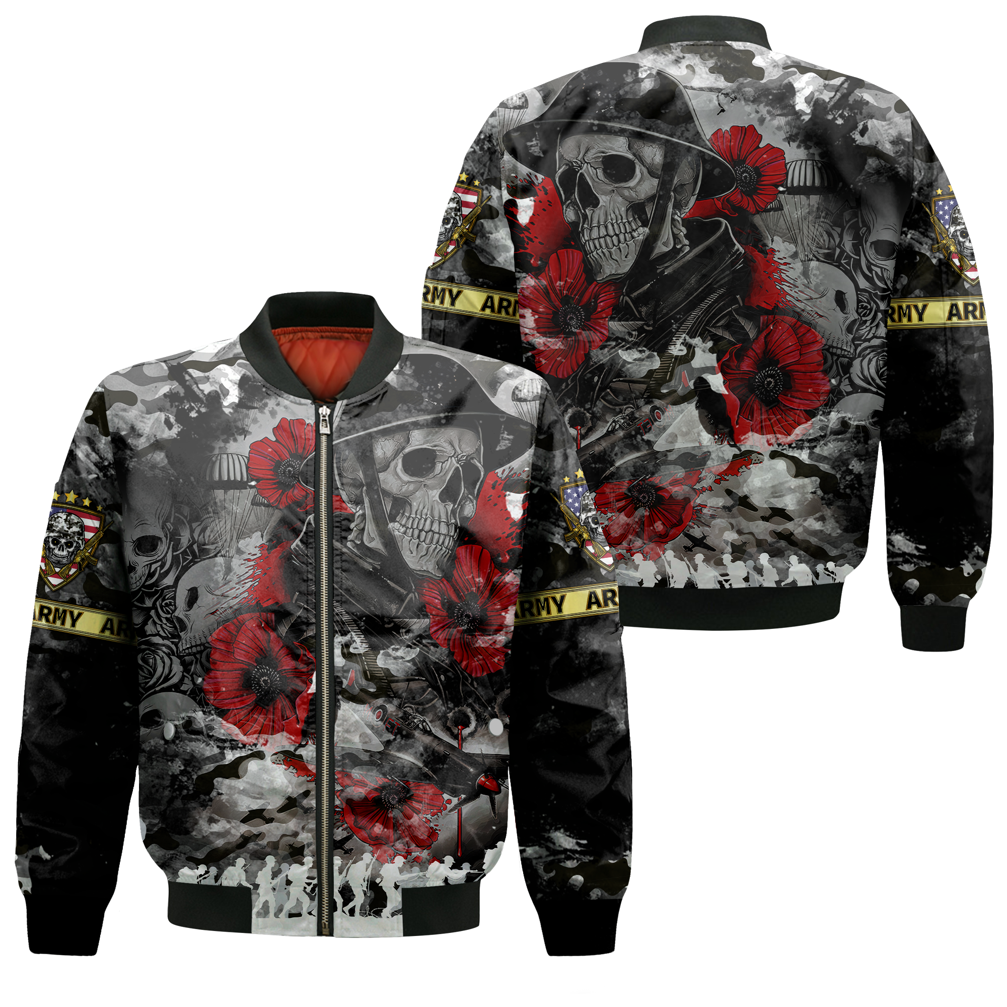 Skull Camo - U.S Army Undying Love For The Motherland Bomber Jacket - LT2 - Wonder Print Shop