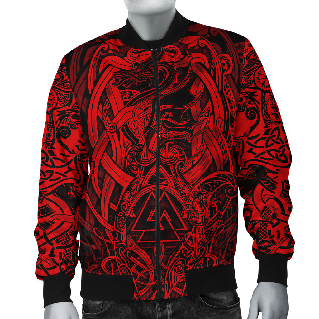 Viking Bomber Jacket Valknut and Dragon Tattoo Red RLT12 - Wonder Print Shop