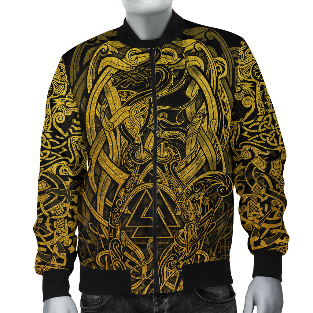 Viking Bomber Jacket Valknut and Dragon Tattoo Golden RLT12 - Wonder Print Shop