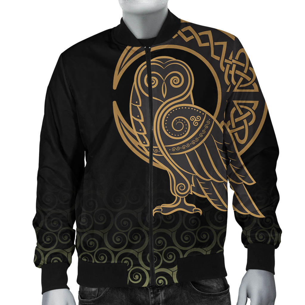 Viking Bomber Jacket Owl Celtic On Triskele Background RLT12 - Wonder Print Shop