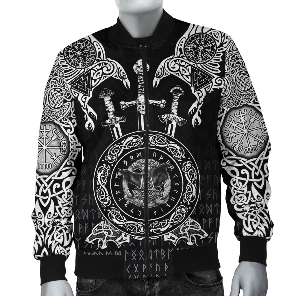 Viking Men's Bomber Jacket - Huginn and Muniin With Mjolnir RLT12 - Wonder Print Shop