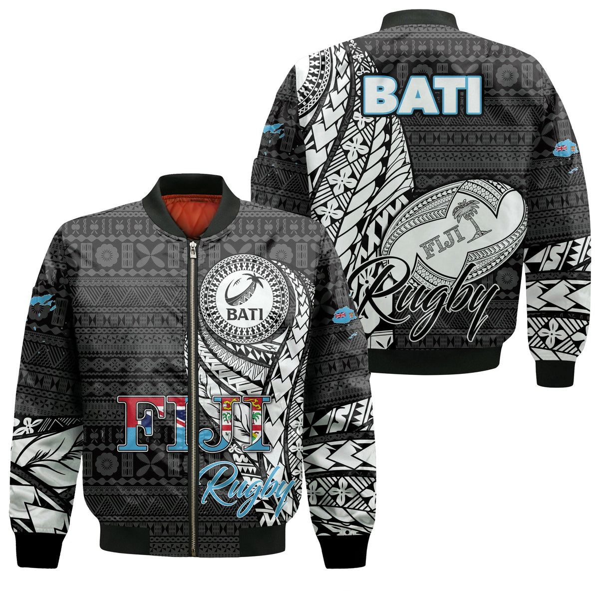 Fiji Rugby Bati Tapa Pattern Bomber Jacket - LT2 - Wonder Print Shop