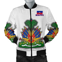Haiti Bomber Jacket Flag With Coat Of Arm (White) - Wonder Print Shop