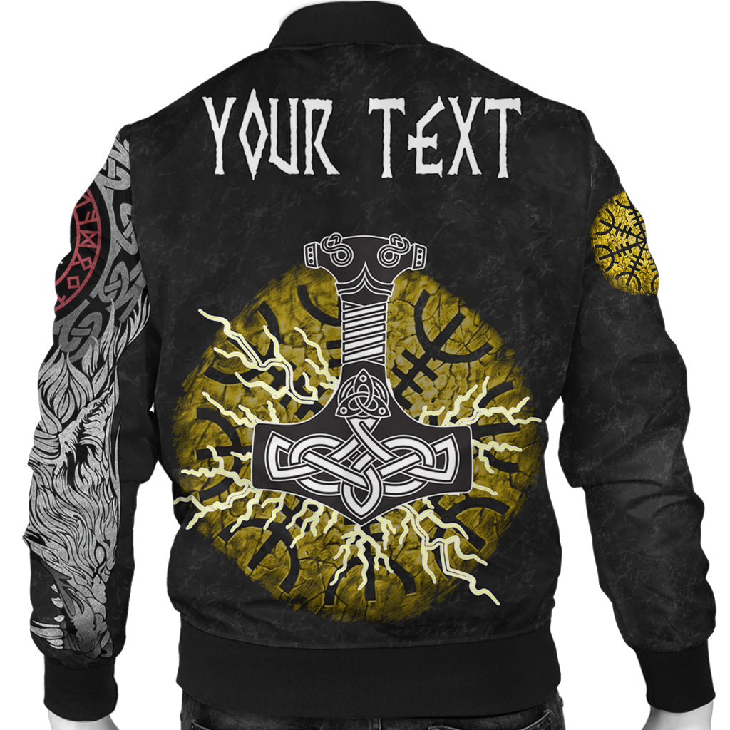 (Custom) Viking Bomber Jacket - Fenrir Fight Mjolnir Of Thor On Helm Of Awe RLT12 - Wonder Print Shop
