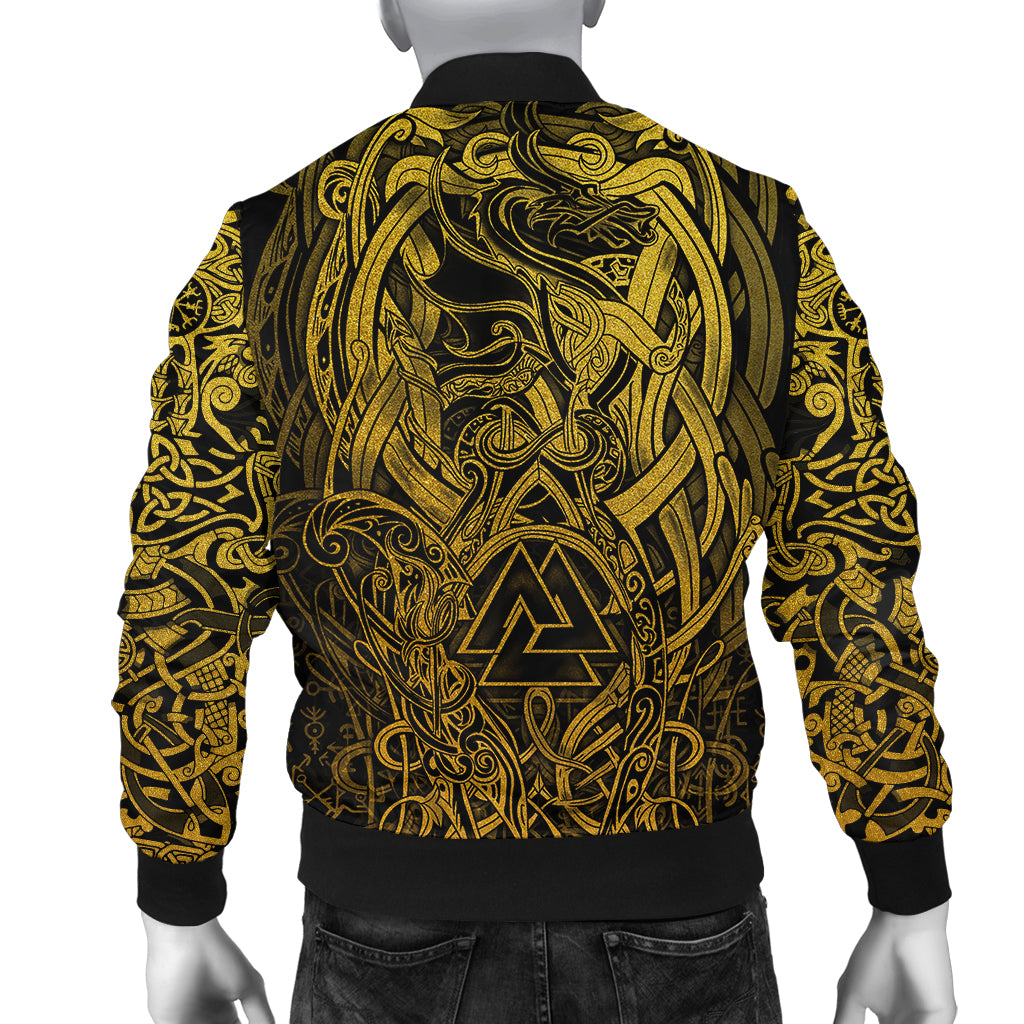Viking Bomber Jacket Valknut and Dragon Tattoo Golden RLT12 - Wonder Print Shop