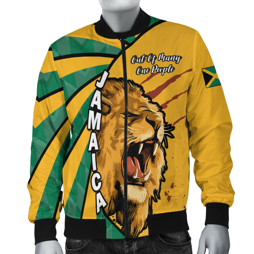 (Custom Text and Number) Jamaica Athletics Bomber Jacket Jamaican Flag Mix Lion Sporty Style - Wonder Print Shop