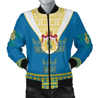 (Custom Personalised) Sweden Bomber Jacket Swedish Coat Of Arms With Scandinavian Flowers - Wonder Print Shop