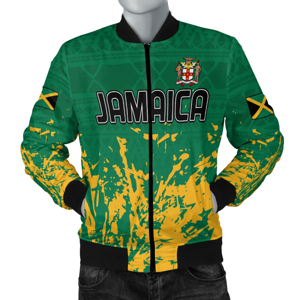 Jamaica Athletics Bomber Jacket Jamaican Flag With African Pattern Sporty Style - Wonder Print Shop