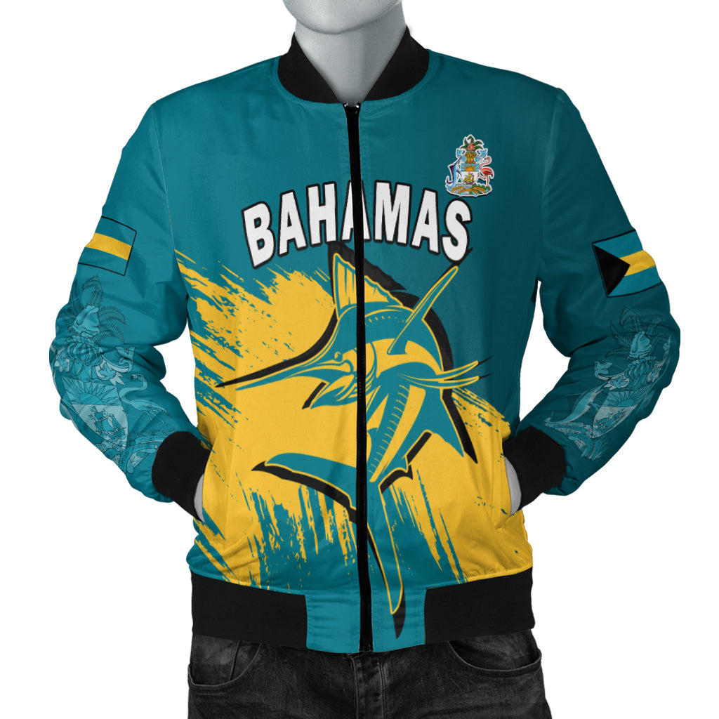 (Custom Personalised) Bahamas Bomber Jacket Blue Marlin With Bahamian Coat Of Arms - Wonder Print Shop