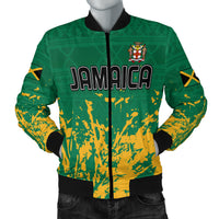(Custom Text and Number) Jamaica Athletics Bomber Jacket Jamaican Flag With African Pattern Sporty Style - Wonder Print Shop