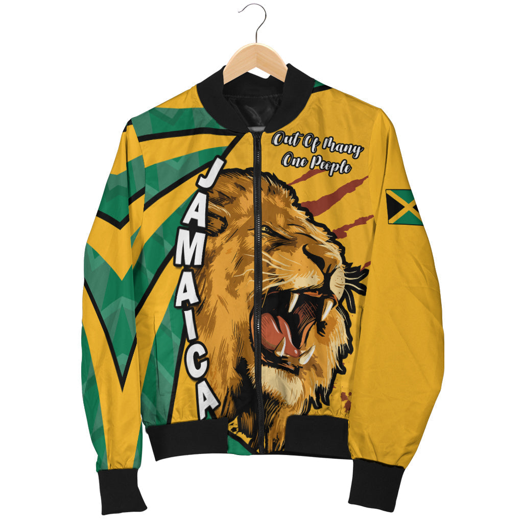 (Custom Text and Number) Jamaica Athletics Bomber Jacket Jamaican Flag Mix Lion Sporty Style - Wonder Print Shop
