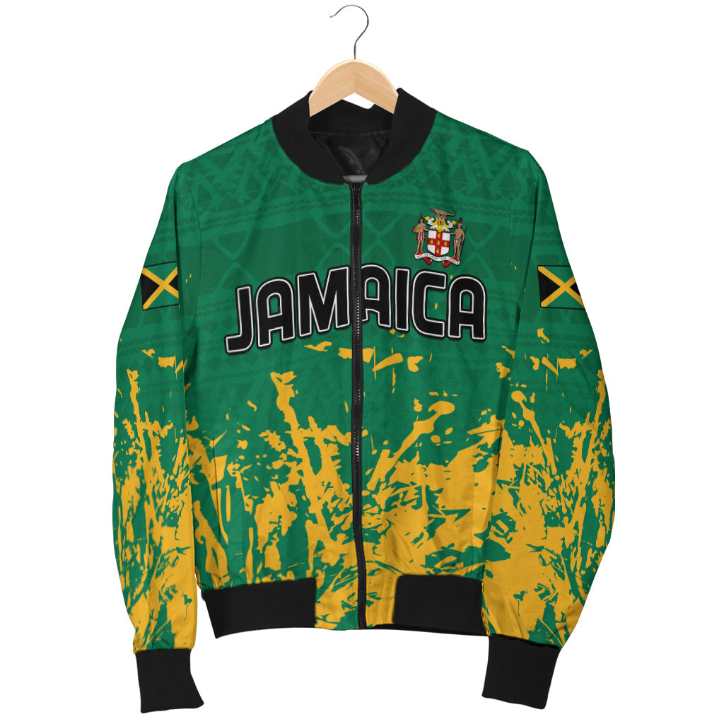 Jamaica Athletics Bomber Jacket Jamaican Flag With African Pattern Sporty Style - Wonder Print Shop