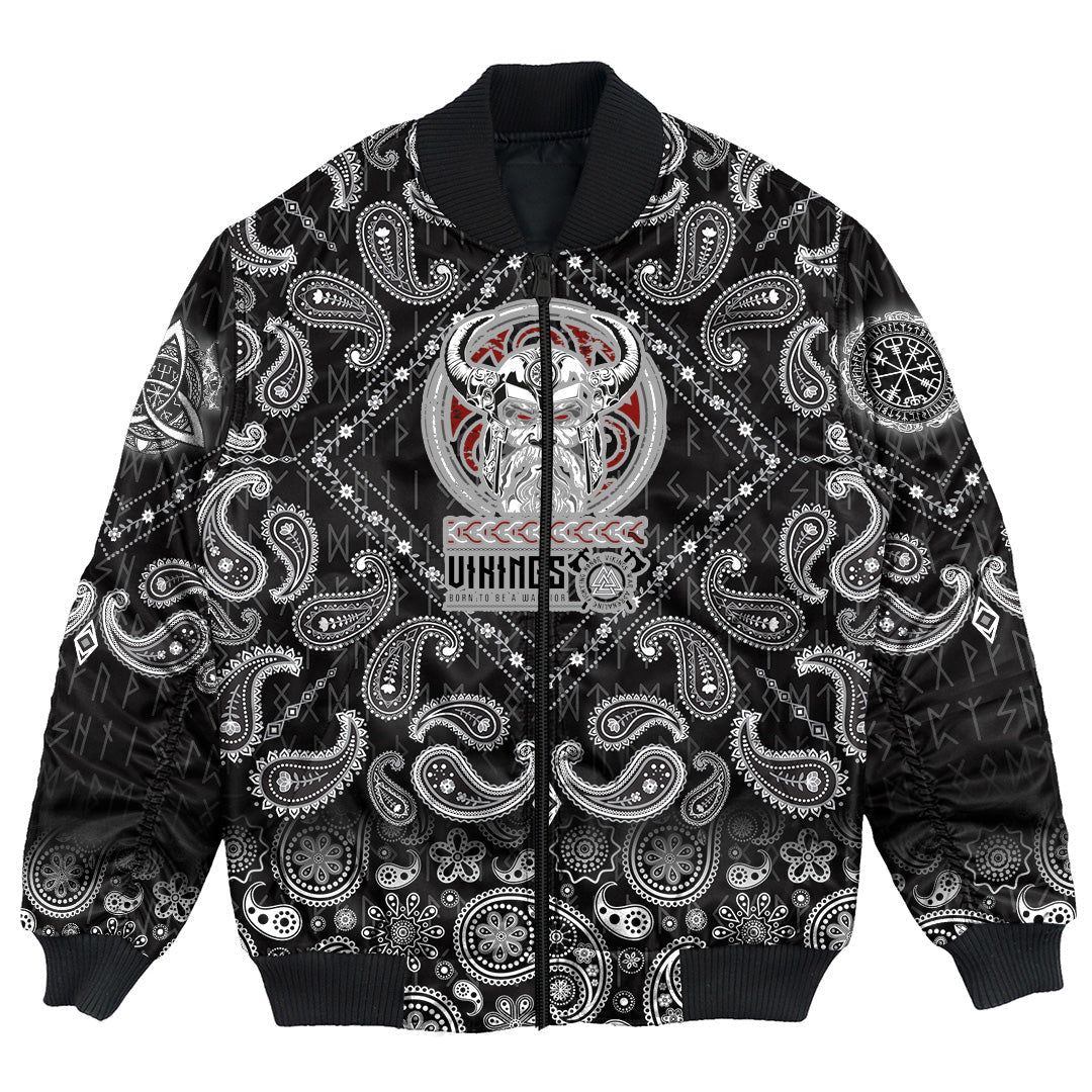 Viking Bomber Jacket Born to Be Warrior with Bandana Paisley Style RLT12 - Wonder Print Shop