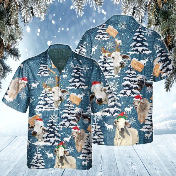 brahman-cattle-blue-tribal-christmas-hawaiian-shirt