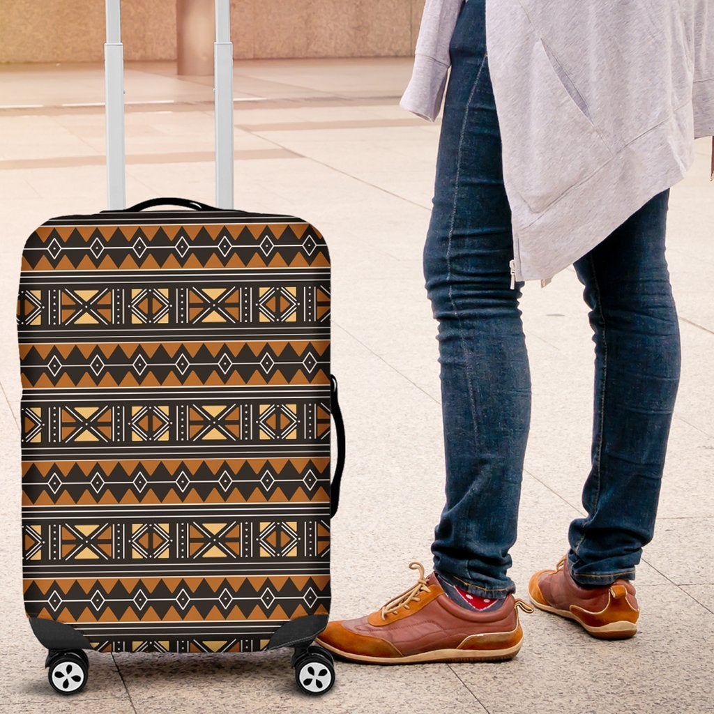 African Luggage Cover - Brown Traditional African Bogolan Travel Suitcase - Wonder Print Shop