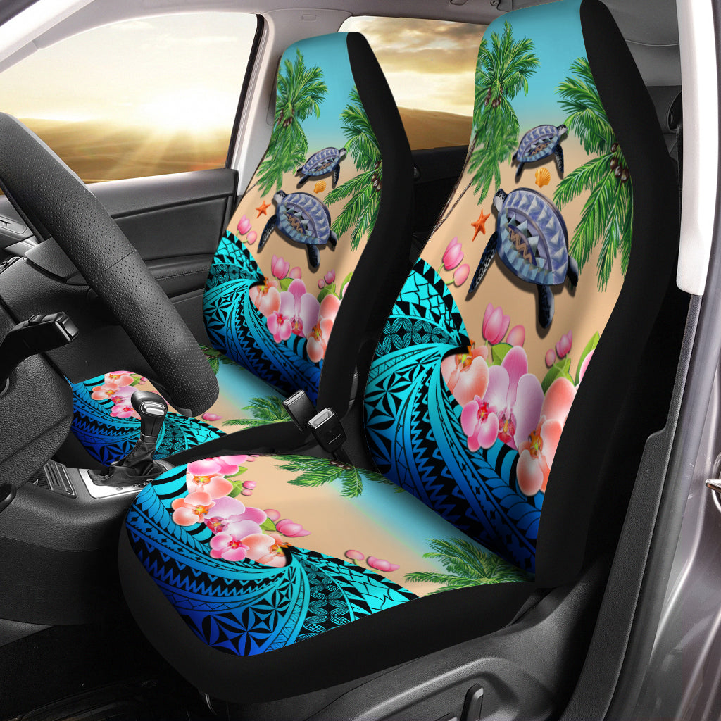 Polynesian Turtle Coconut Tree And Orchids Car Seat Covers - Wonder Print Shop