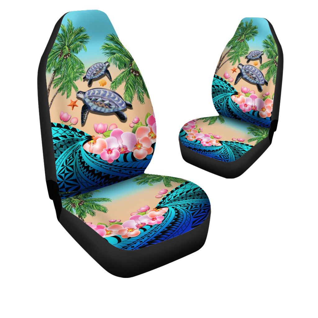 Polynesian Turtle Coconut Tree And Orchids Car Seat Covers - Wonder Print Shop