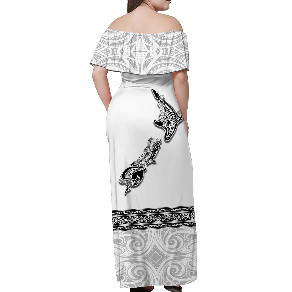 custom-personalised-new-zealand-off-shoulder-long-dress-maori-fern-and-map-white