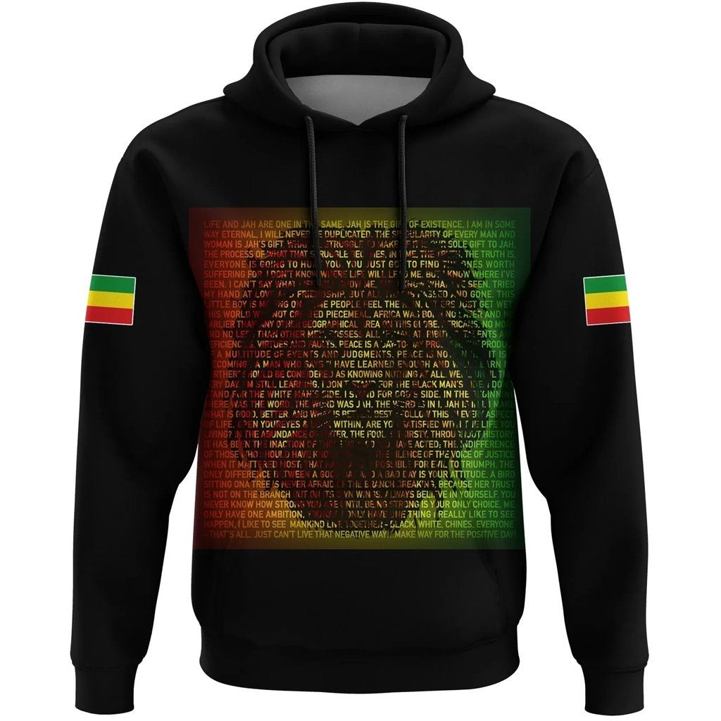 Ethiopia Hoodie Reggae And Rastafarian Quotes Black LT10 - Wonder Print Shop