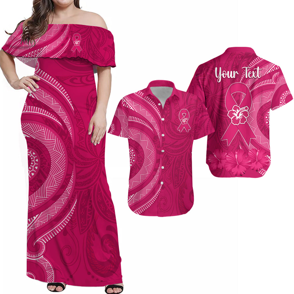 Personalised Breast Cancer Awareness Matching Hawaiian Shirt And Dress Hibiscus Polynesian No One Fights Alone LT13 - Wonder Print Shop