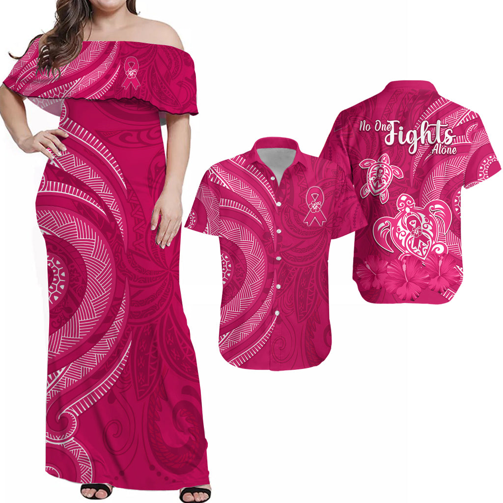 Breast Cancer Awareness Matching Hawaiian Shirt And Dress Hibiscus Polynesian No One Fights Alone LT13 - Wonder Print Shop