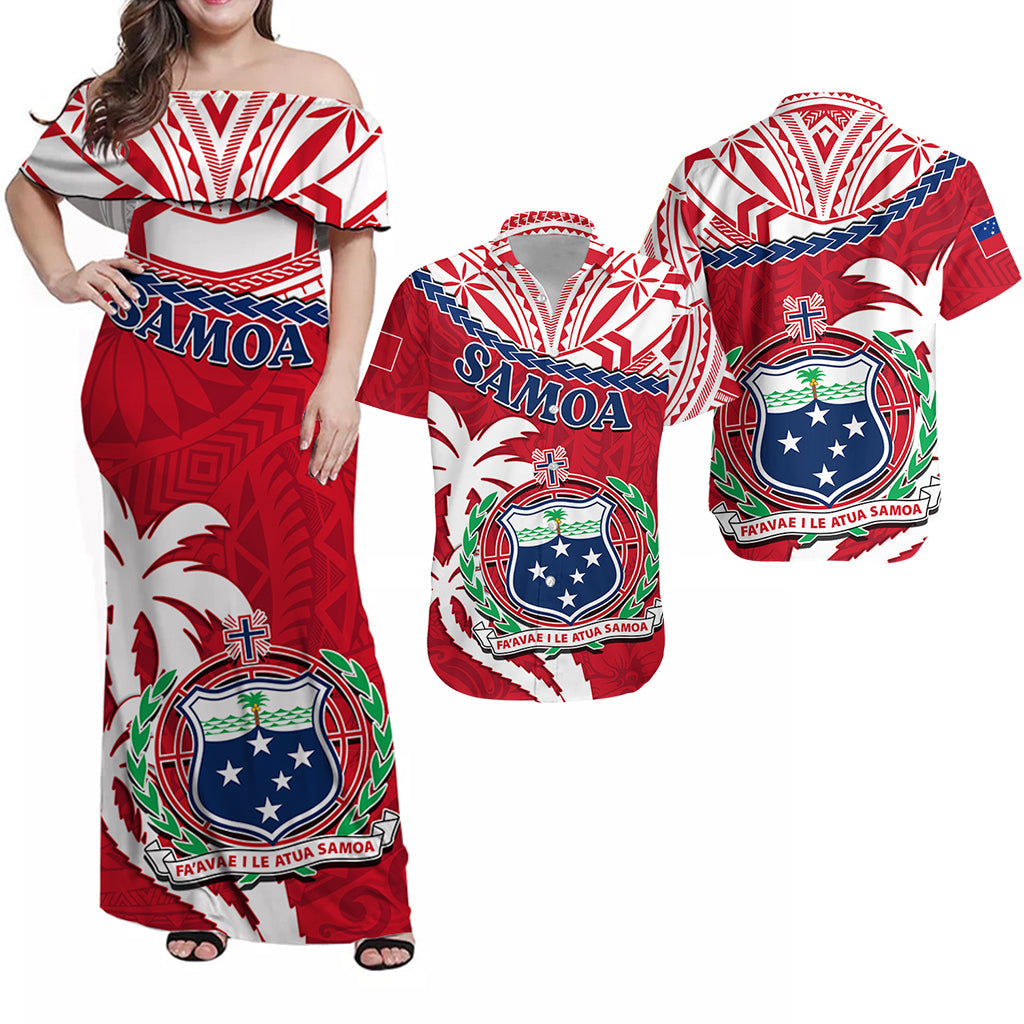 Samoa Matching Hawaiian Shirt And Dress Samoan Coat Of Arms With Coconut Red Style - Wonder Print Shop
