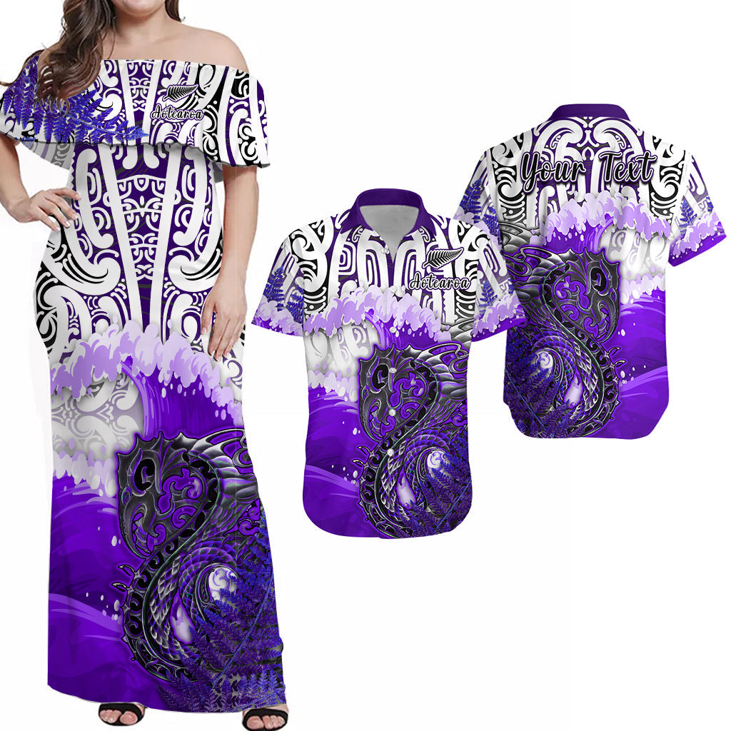 Personalised Manaia Maori Matching Hawaiian Shirt And Dress Fern Aotearoa Purple Waves LT13 - Wonder Print Shop
