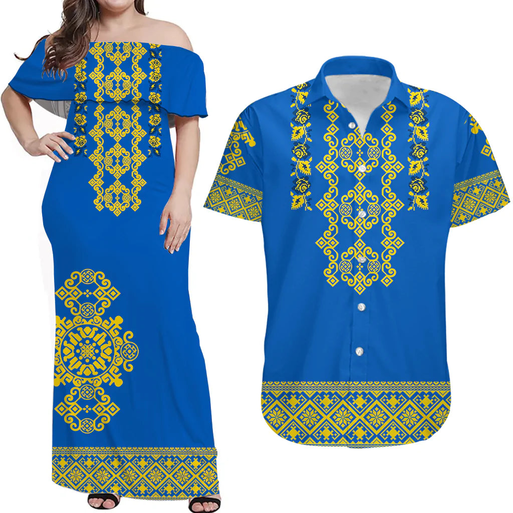 Personalised Ukraine Matching Hawaiian Shirt And Dress Yellow Ukrainian Folk - Wonder Print Shop