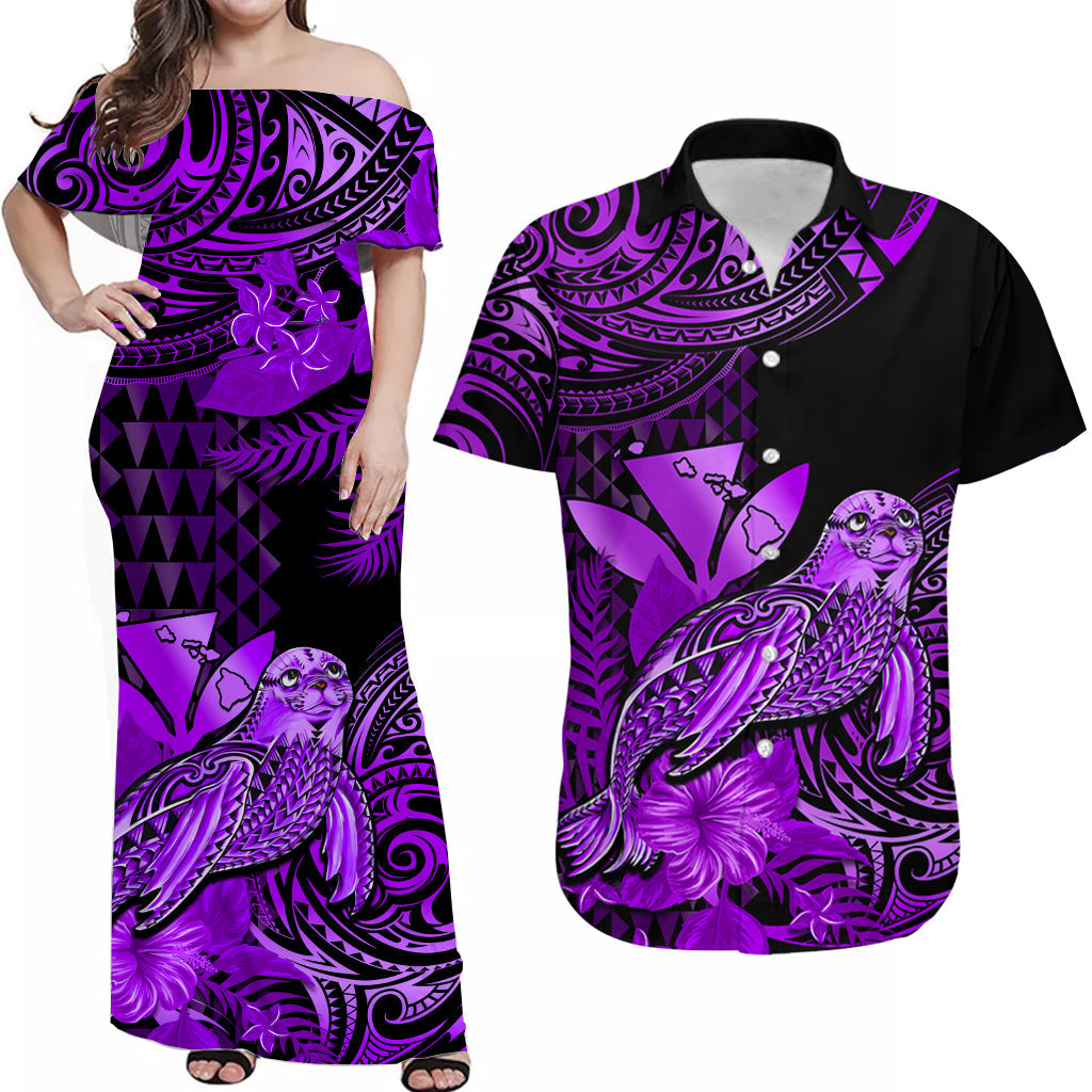 Personalised Hawaii Monk Seal Matching Hawaiian Shirt And Dress Kakau With Kanaka Purple - Wonder Print Shop