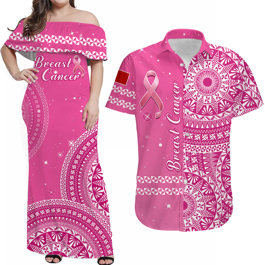 Tonga Breast Cancer Matching Hawaiian Shirt And Dress Tongan Ngatu Pattern No One Fights Alone - Wonder Print Shop