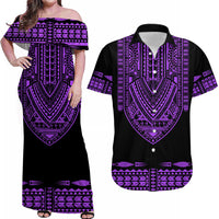 Personalised Polynesian Matching Hawaiian Shirt And Dress Dashiki With Polynesian Tattoo Royal Purple Version - Wonder Print Shop