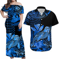 Personalised Hawaii Monk Seal Matching Hawaiian Shirt And Dress Kakau With Kanaka Blue - Wonder Print Shop