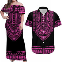 Personalised Polynesian Matching Hawaiian Shirt And Dress Dashiki With Polynesian Tattoo Royal Pink Version - Wonder Print Shop