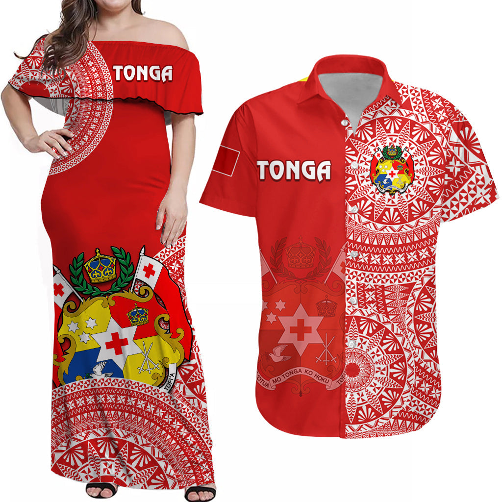 Personalised Tonga Matching Hawaiian Shirt And Dress Tongan Coat Of Arms Ngatu Pattern - Wonder Print Shop