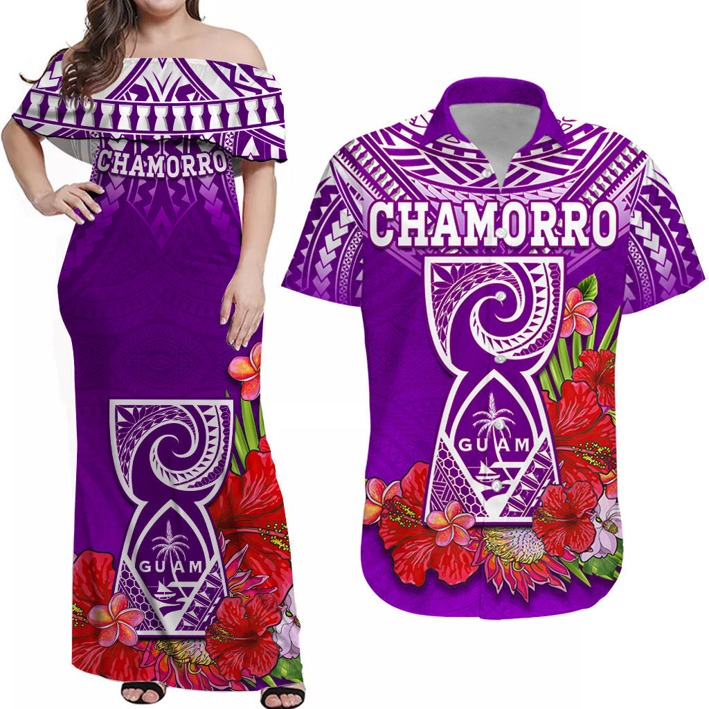 Personalised Guam Chamorro Matching Hawaiian Shirt And Dress Guaman Latte Stone Tropical Flowers Purple Version - Wonder Print Shop