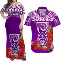 Personalised Guam Chamorro Matching Hawaiian Shirt And Dress Guaman Latte Stone Tropical Flowers Purple Version - Wonder Print Shop