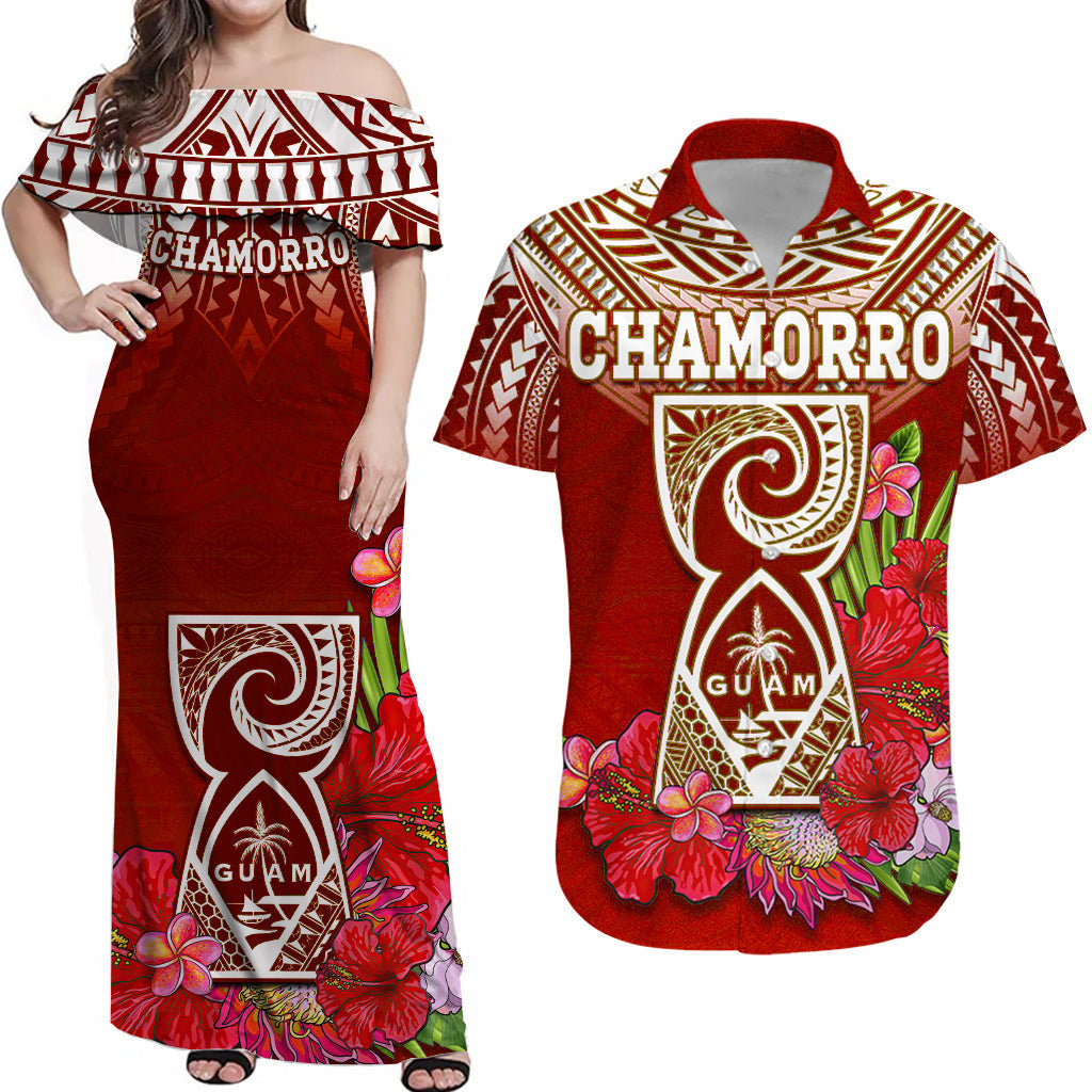 Personalised Guam Chamorro Matching Hawaiian Shirt And Dress Guaman Latte Stone Tropical Flowers Red Version - Wonder Print Shop