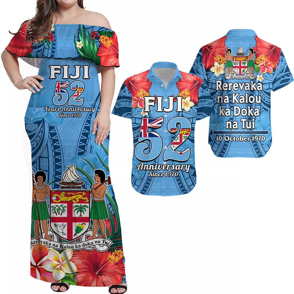 Fiji 1970 Matching Hawaiian Shirt And Dress Happy 52 Years Independence Anniversary - Wonder Print Shop