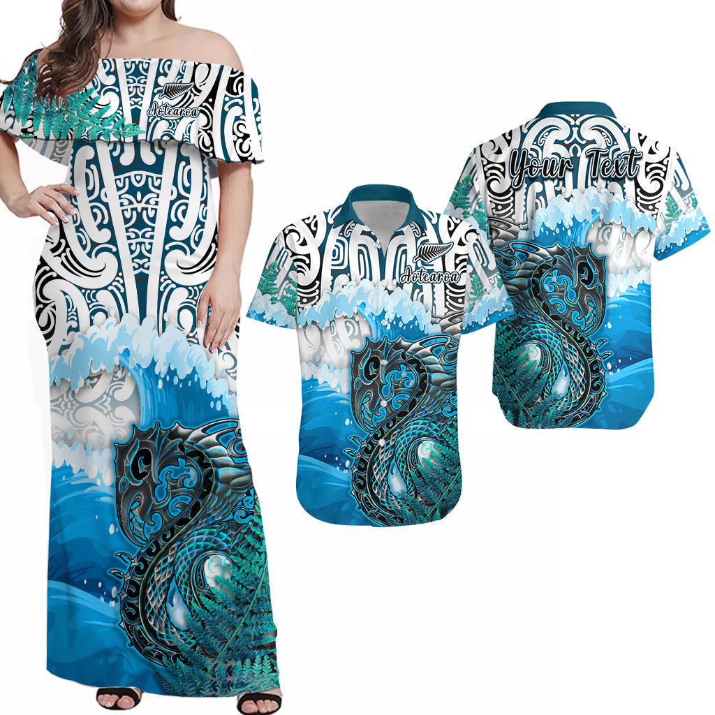 Personalised Manaia Maori Matching Hawaiian Shirt And Dress Fern Aotearoa Blue Waves LT13 - Wonder Print Shop