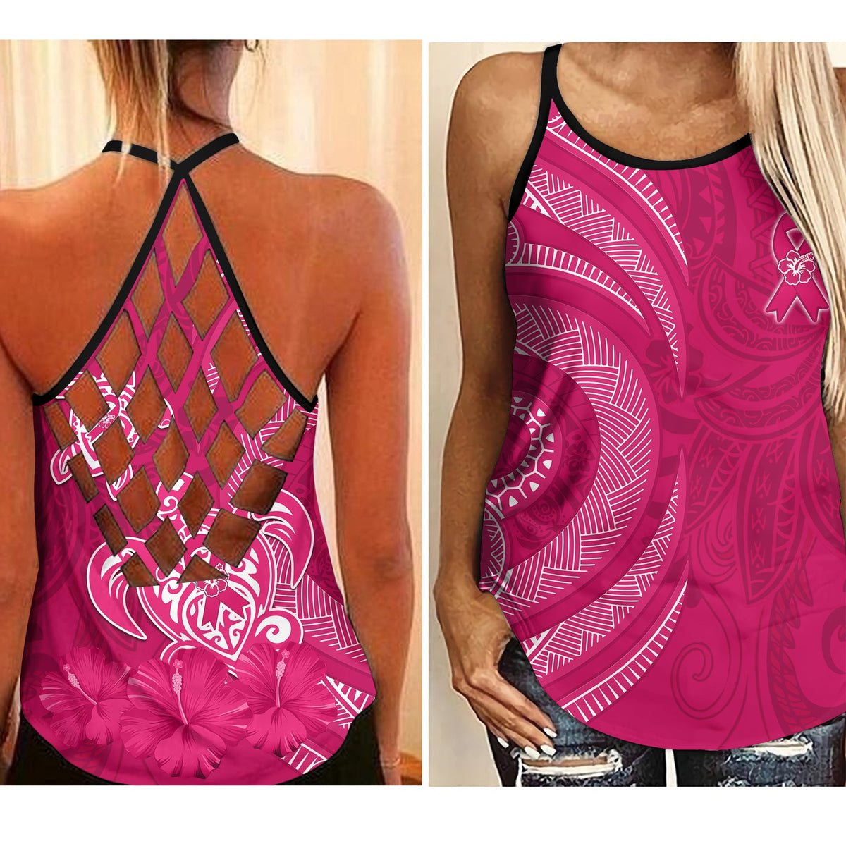 breast-cancer-awareness-criss-cross-tank-top-hibiscus-polynesian-no-one-fights-alone