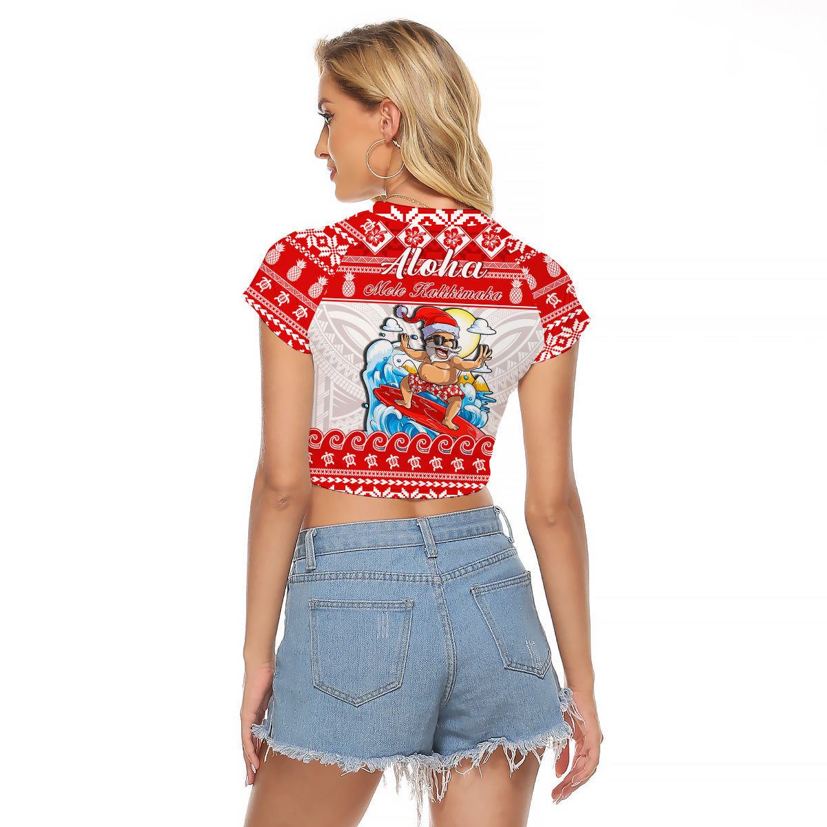 Custom Personalised Hawaii Christmas Raglan Cropped T Shirt Surfing Santa Mele Kalikimaka Polynesian - Wonder Print Shop