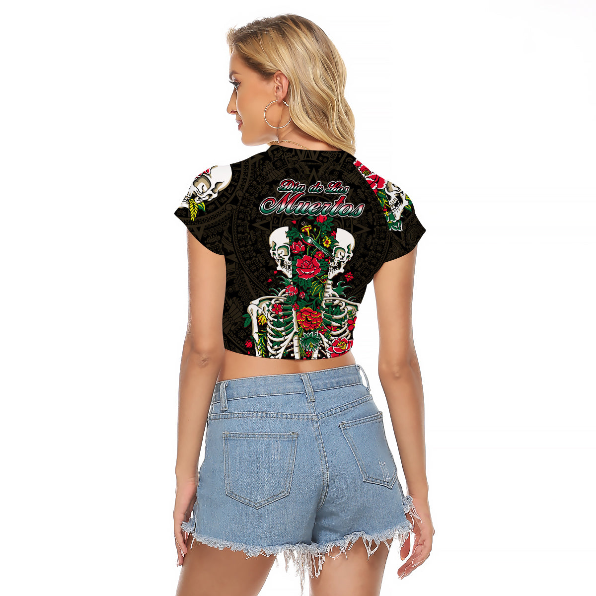 Mexico Raglan Cropped T Shirt Floral Skull Dia De Los Muertos - Wonder Print Shop