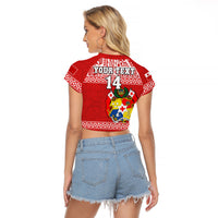 Custom Text And Number Tonga Rugby Raglan Cropped T Shirt Mate Maa Tonga Pacific Ngatu White - Wonder Print Shop