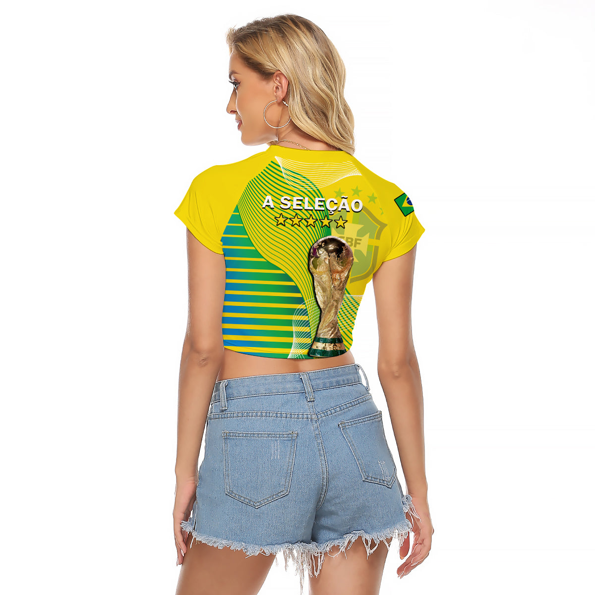 Brazil Football Raglan Cropped T Shirt Canarinha Champions WC 2022 - Wonder Print Shop