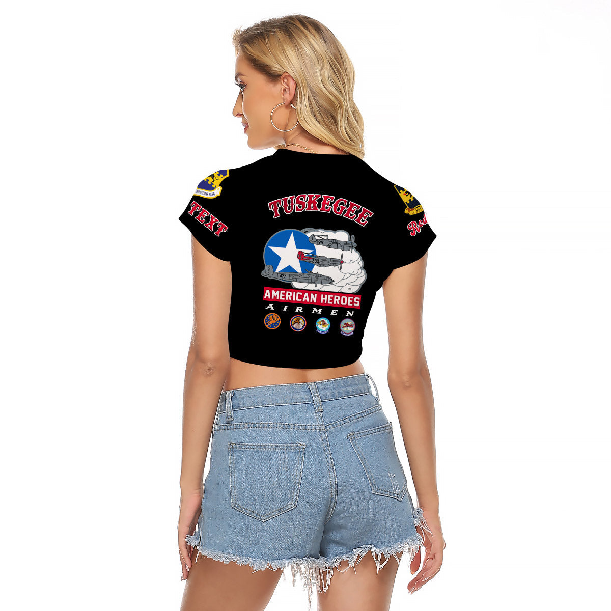 (Custom Personalised) Tuskegee Airmen Raglan Cropped T Shirt Red Tail Angels American Heros - Wonder Print Shop