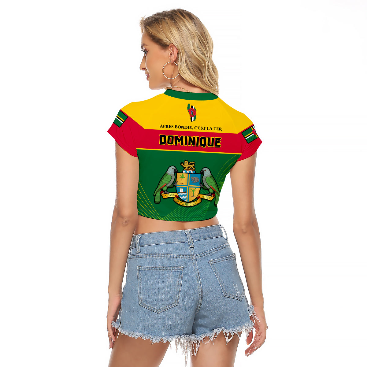 Dominica Raglan Cropped T Shirt Dominican Coat Of Arms With Map - Wonder Print Shop